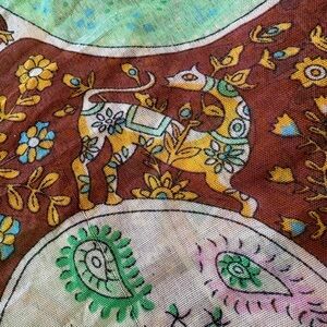 Boho Folklore Animal Print Scarf | Earthy Brown & Green | 100% Viscose